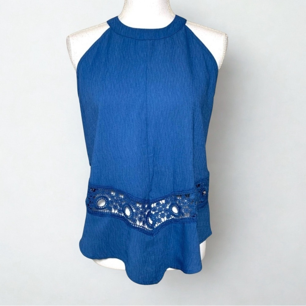 NWT It’s Pink Crochet Sleeveless Tank Top Women Size Medium Blue Summer